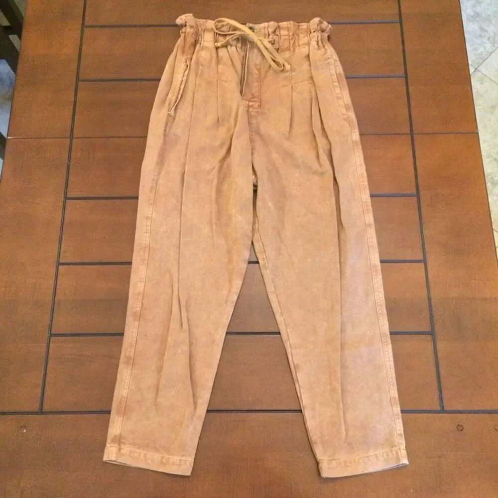 Free People Margate pleated trouser tan small